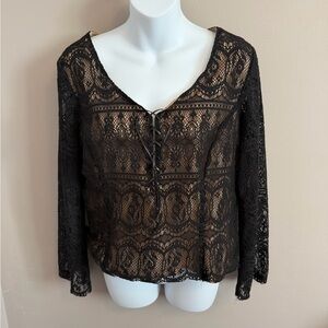 ICE Petite Black Floral Lace Up  Top petite medium